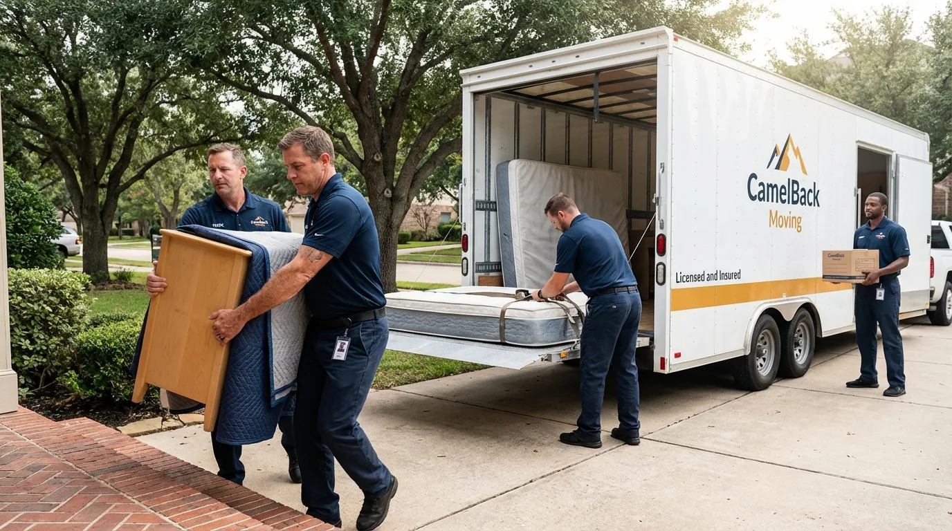 Crew loading residential truck for cross-state move from Woodsville, NH