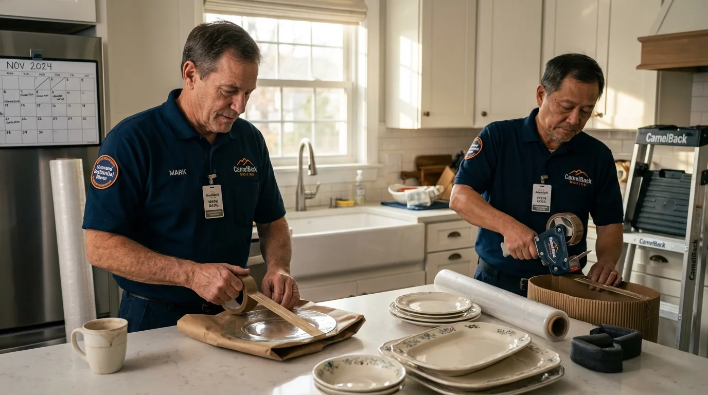 Professional crew packing kitchen dishware in Woodsville, NH